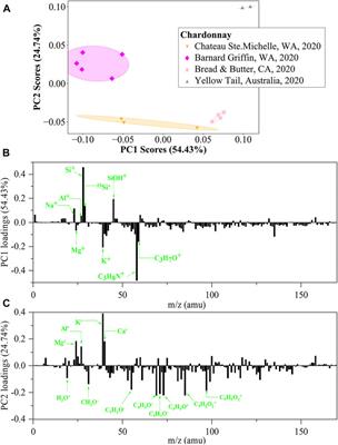 Molecular identification of wines using in situ liquid SIMS and PCA analysis